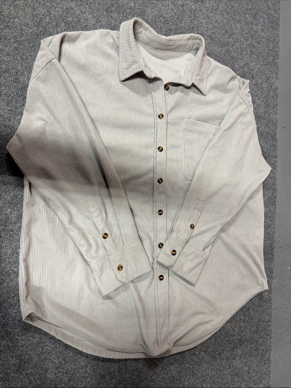 Women's Light grey Corduroy Button-Up Shirt